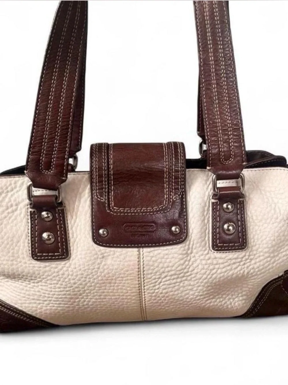 vintage y2k coach hamptons pebble leather satchel with turnlock closure (F13961)